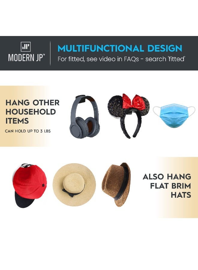 Modern JP Adhesive Hat Hooks for Wall (8-Pack) - Minimalist Hat Rack Design, No Drilling, Strong Hold Hat Hangers - USA Patented, Black - Image 5